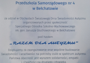 Zdjęcie podziękowania wręczonego nam za udział w wydarzeniu.