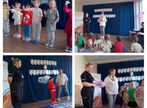 Kolaż ze zdjęć ze spotkania z policjantem.