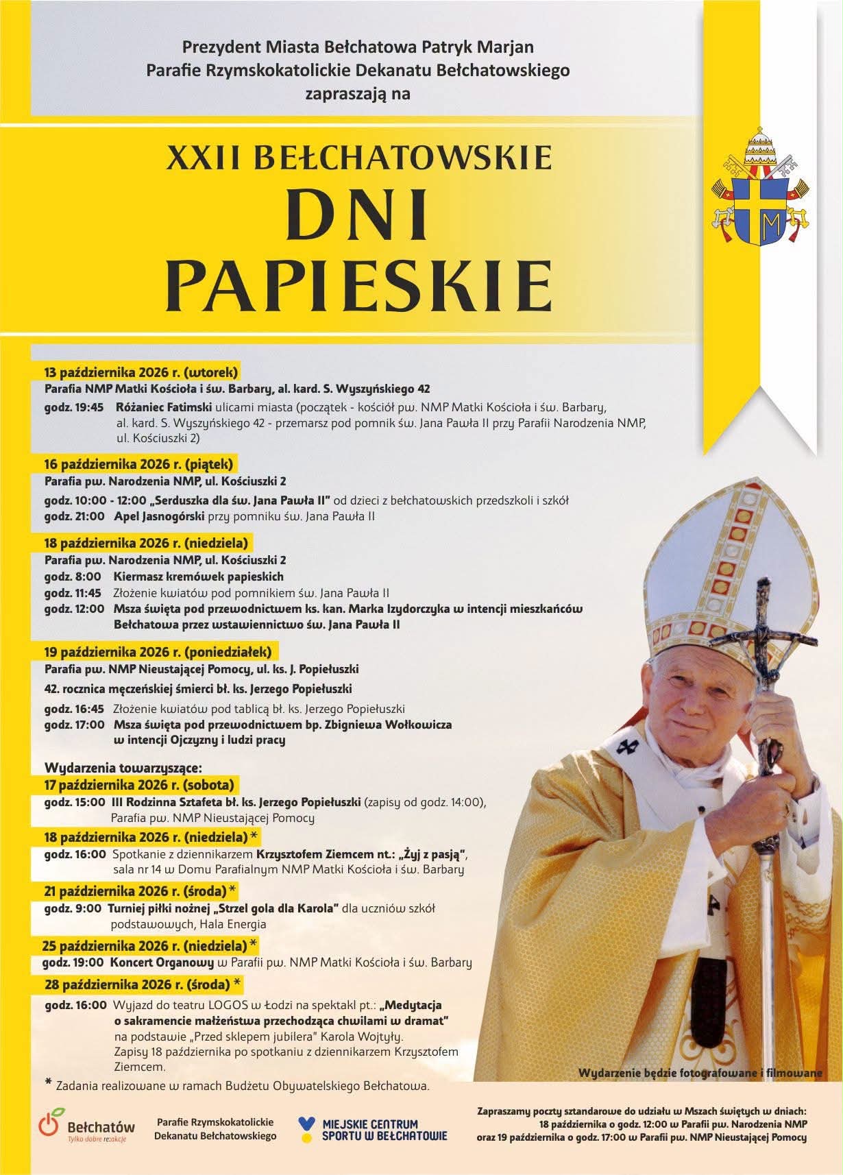 Plakat informujący o dniach papieskich.