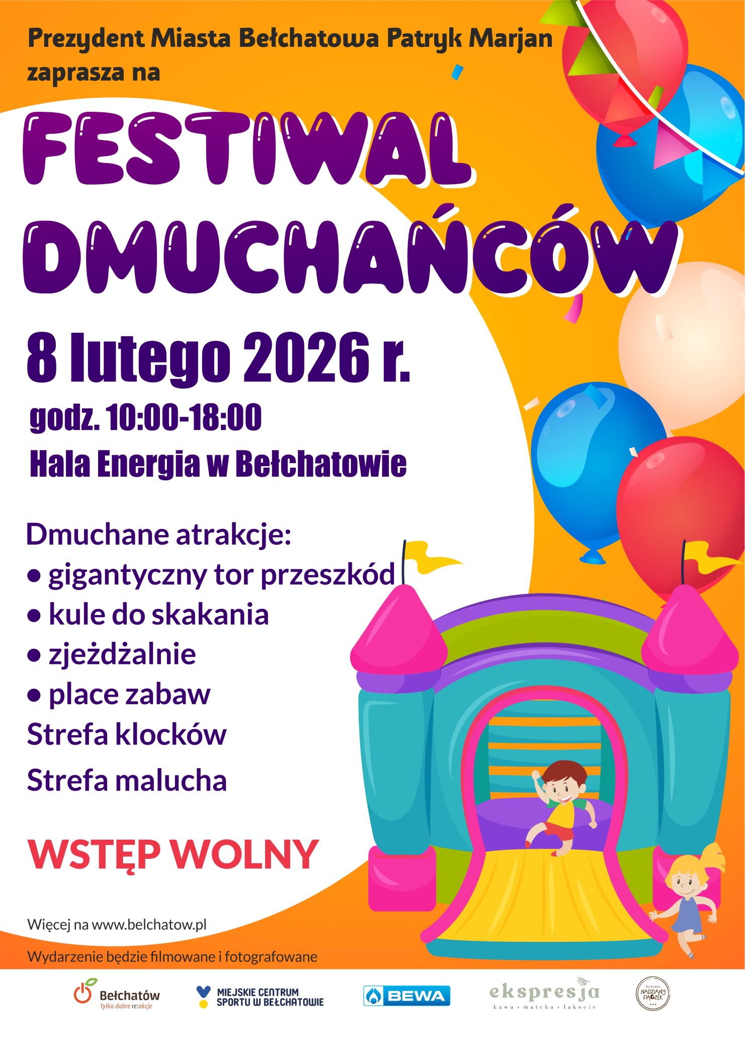 Plakat informacyjny dotyczący festiwalu dmuchańc&oacute;w.