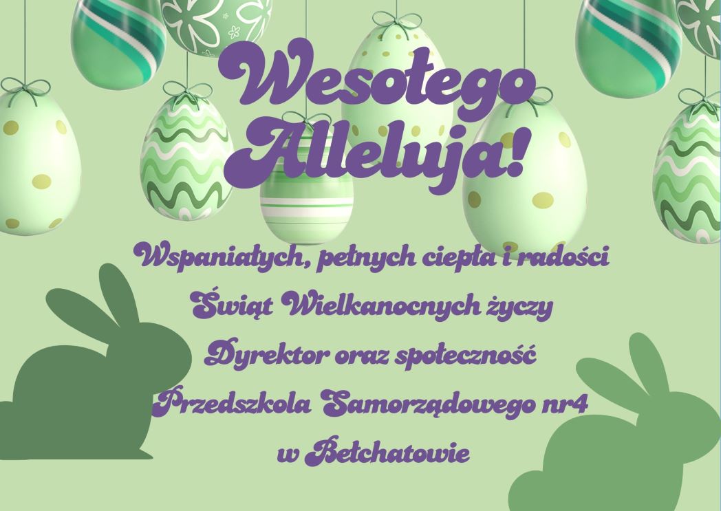 Kartka wielkanocna z życzeniami w kolorze zielonym.