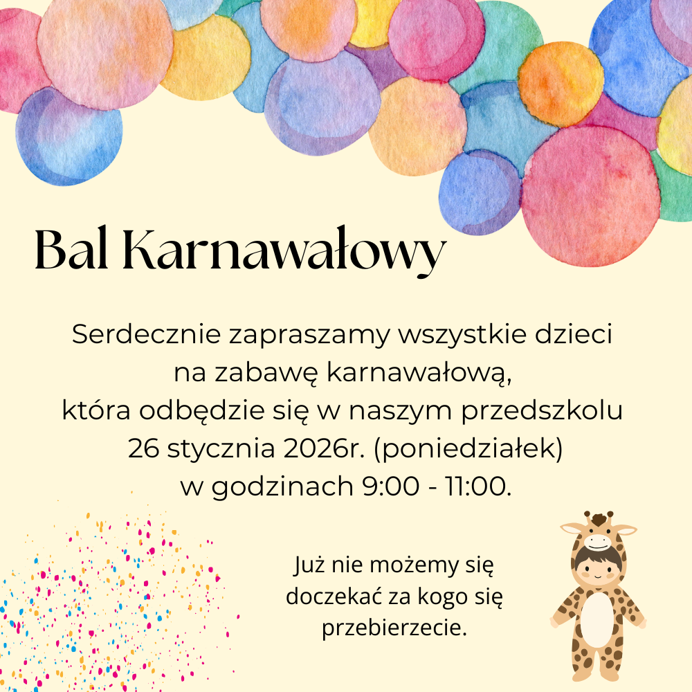 Plakat informacyjny na temat balu karnawałowego.
