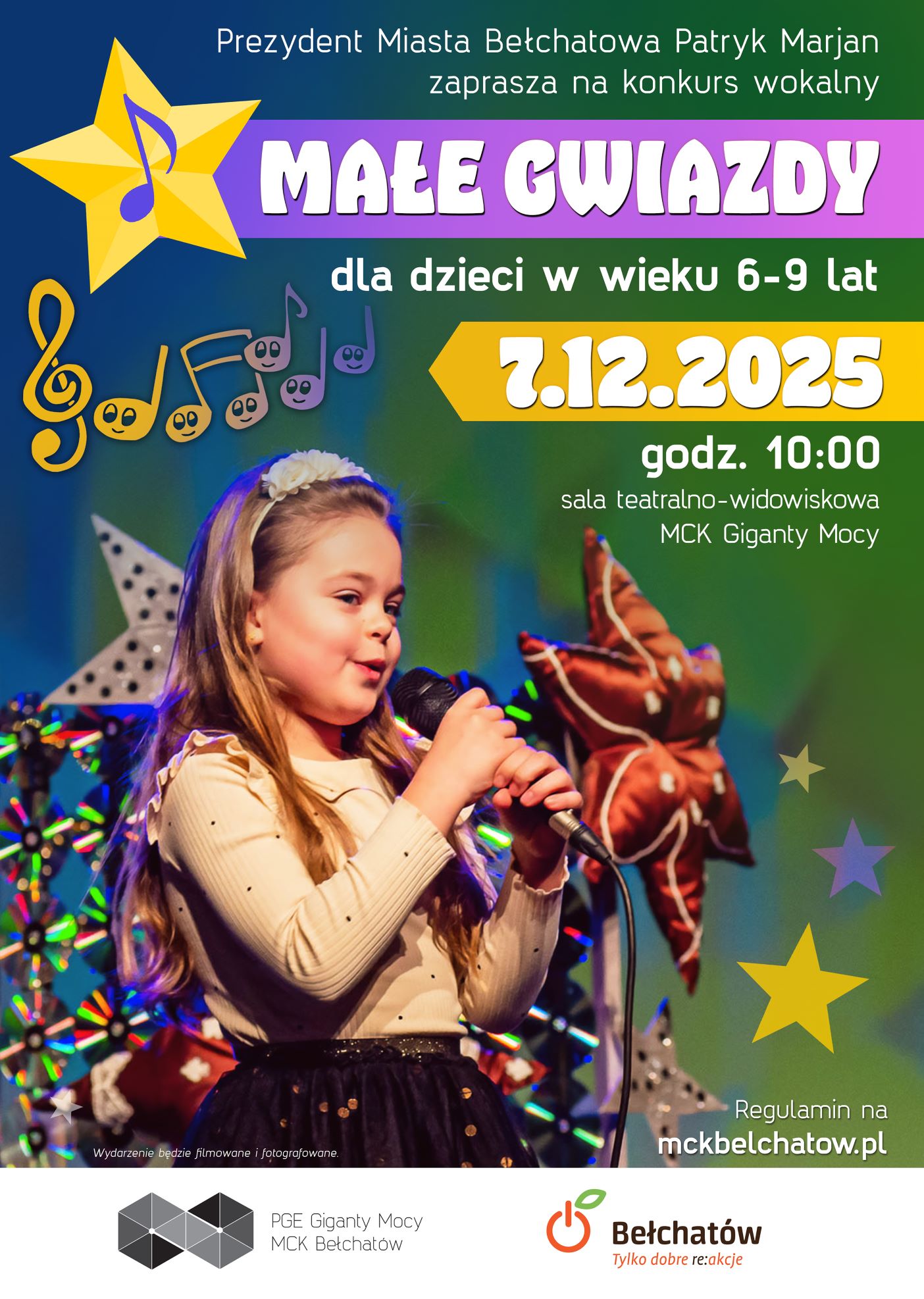 Plakat informacyjny o konkursie wokalnym.