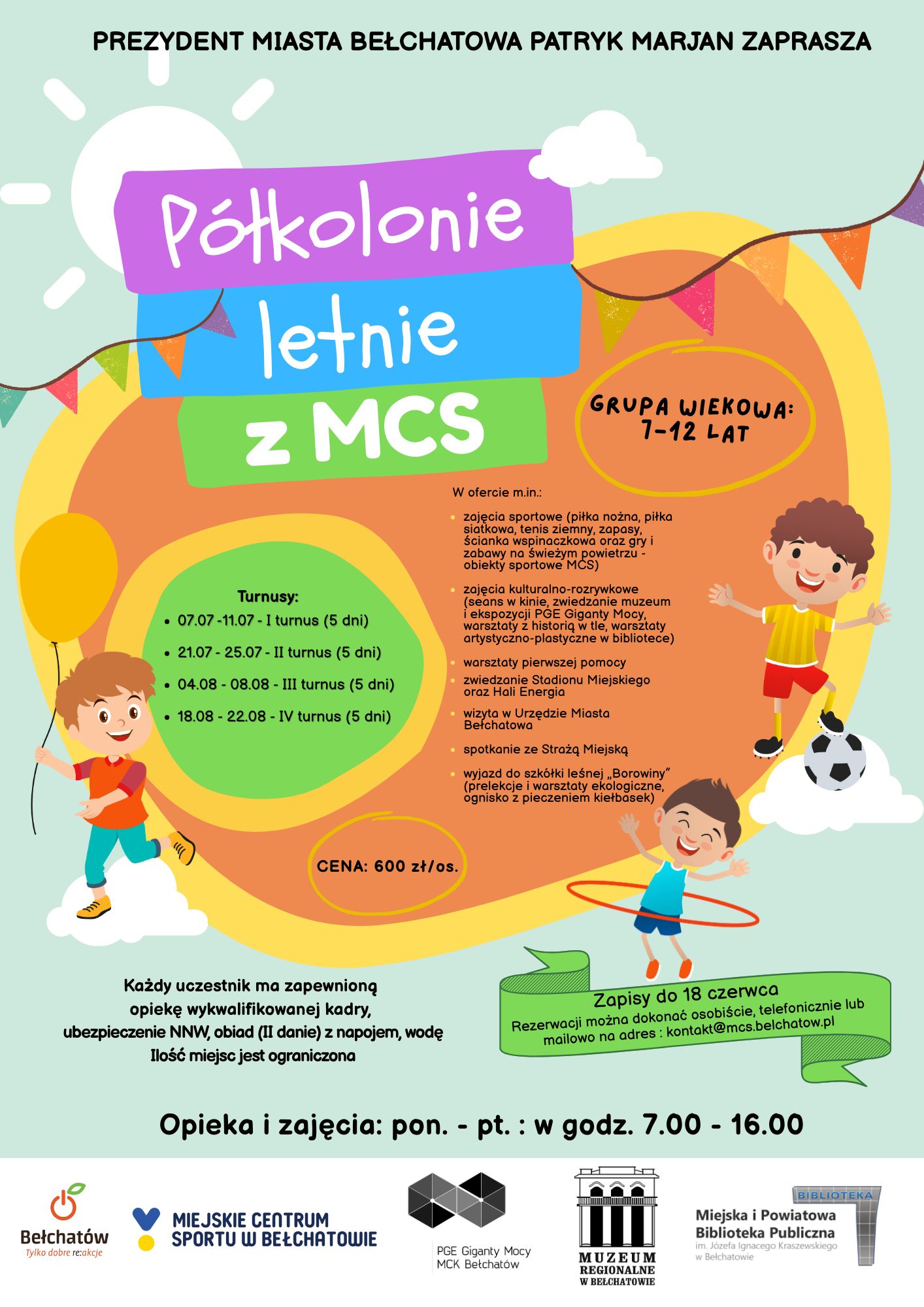 Plakat informujący o półkoloniach letnich.