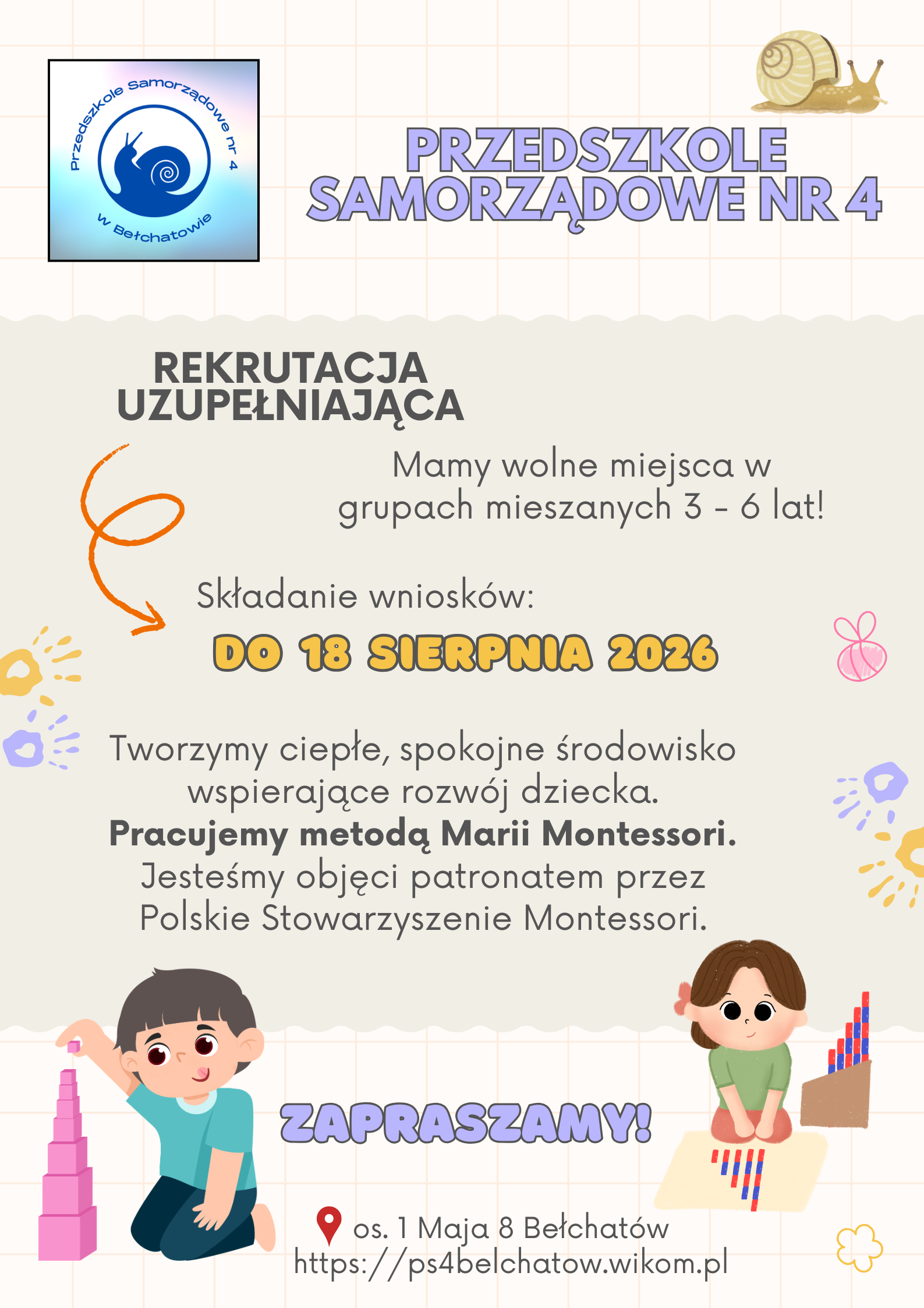Plakat informujący o rekrutacji uzupełniającej.